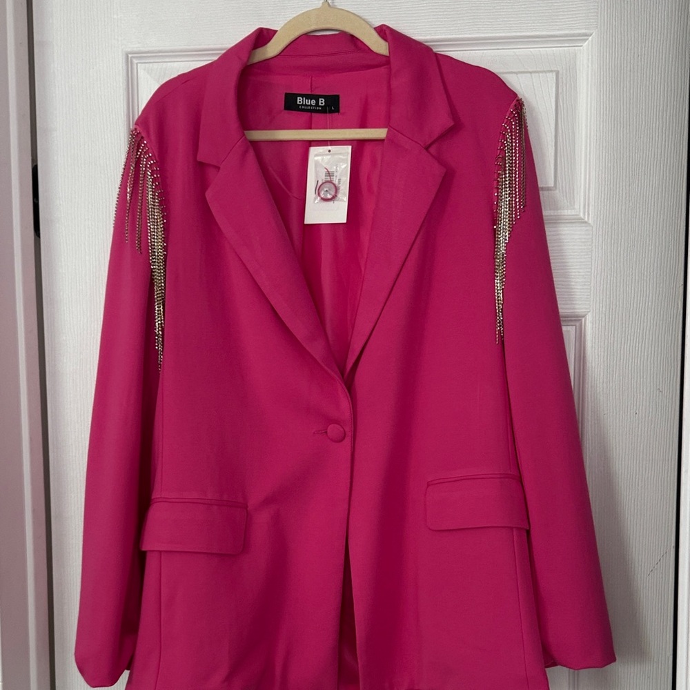 Blue B Women's Fuchsia Blazer with Chain Accents